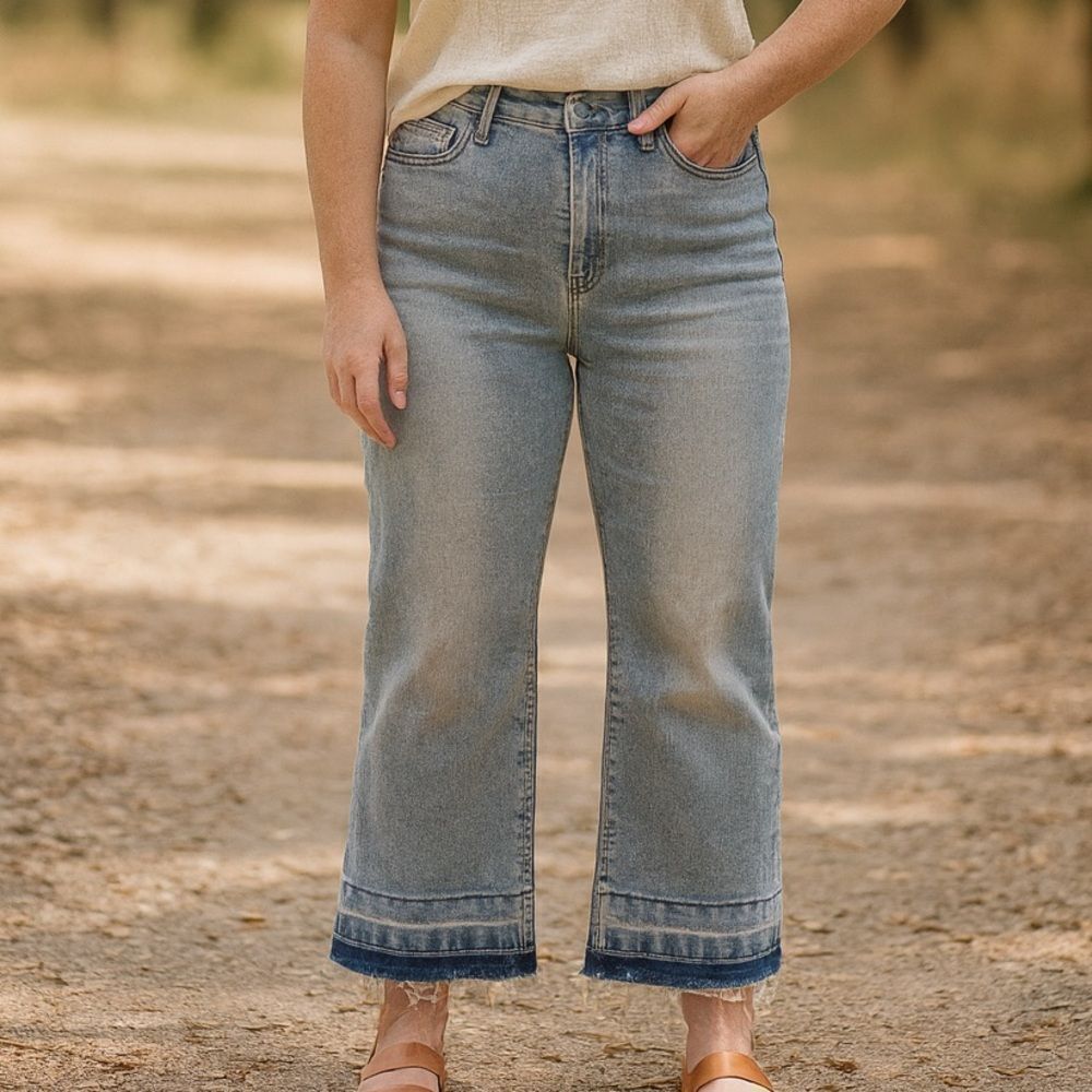 Cropped Wide Leg Stretch Release Hem Jeans XXL 34x27